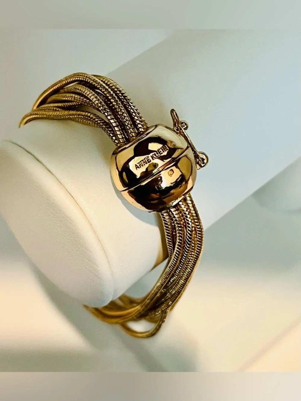 Anne Klein Gold-Tone Multirow Dome Magnetic Closure Statement Bracelet